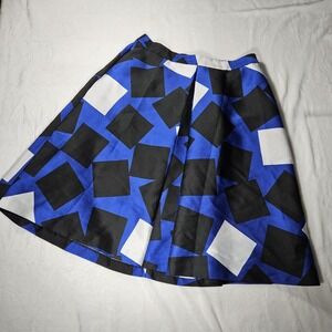 Lane Bryant Skirt Size 16 POCKETS Stretchy Waist Blue Black Geometric Pleated